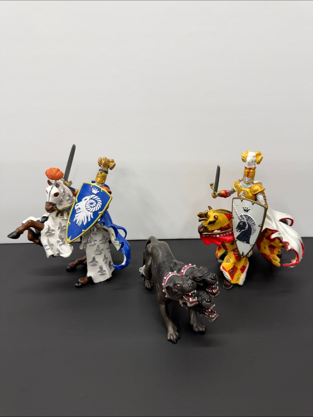 Vintage Papo Medieval Knight and Cerberus Action Figure Set